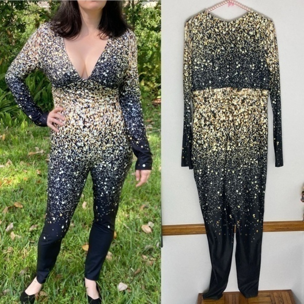 Black and gold sparkle printed jumpsuit size L